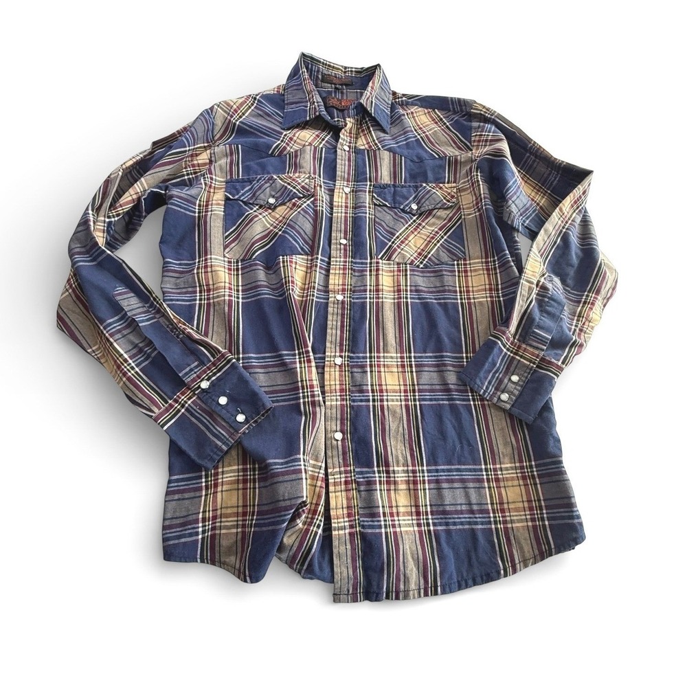Canyon Guide Outfitters Plaid Western Pearl Snap Long Sleeve‎ Shirt Men Large